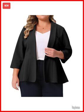 Plus Size Peplum Blazer 3/4 Sleeve Open Front Business Casual Work
